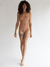 Longline Sweet Heart Spaghetti Strap Lace Bralette in Sheer Light Brown Terracotta Fern Patterned Lace