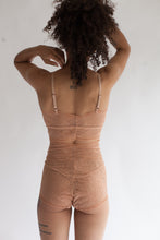 Longline Sweet Heart Spaghetti Strap Lace Bralette in Sheer Light Brown Terracotta Fern Patterned Lace