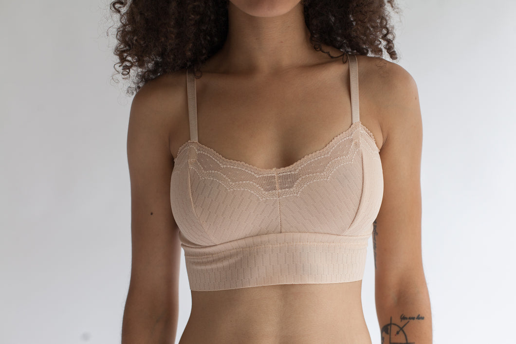 ROSE NUDE MESH LACE STRETCHY STRAPPY BRALETTE BRA //