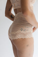 High Waist Hourglass Lace Brief in Sheer Rose Quartz Color