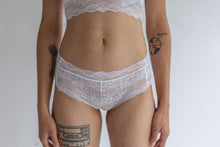 Boy Short in Low Rise or High Rise Cut and Sheer Abstract White Stretch Lace