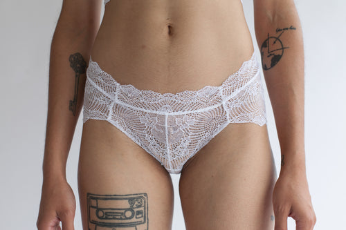 Low Rise Lace Brief in Sheer Abstract White Lace