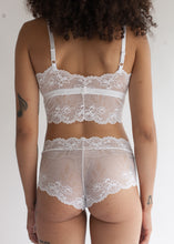 Longline Sweet Heart Spaghetti Strap Lace Bralette in Sheer White Floral Stretch Lace
